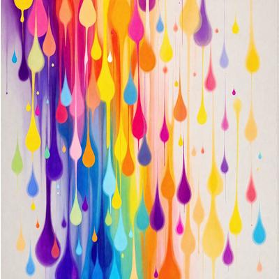 The primary subject of the image is a colorful painting featuring a variety of colors and shapes. The painting is set against a white background, which provides a clean and uncluttered appearance. The visual style of the painting is a mix of digital art and illustration, creating a vibrant and dynamic scene. The dominant colors in the painting are a mix of bright and bold hues, such as yellow, orange, and pink, which contribute to a lively and cheerful atmosphere.